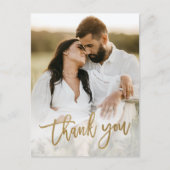 Carte Postale Remerciement de mariage photo moderne écriture or  (Devant)