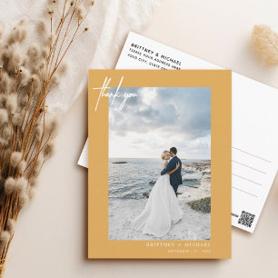 Carte Postale Remerciement de mariage photo moderne jaune moutar