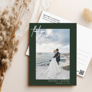 Carte Postale Remerciement de mariage photo moderne vert foncé