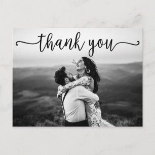 Carte Postale Remerciement de mariage photo Script Black Swash