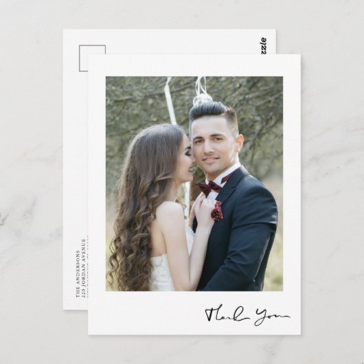Carte Postale Remerciement de mariage photo verticale moderne (Devant / Derrière)