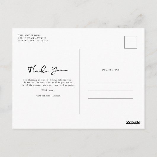 Carte Postale Remerciement de mariage photo verticale moderne (Dos)