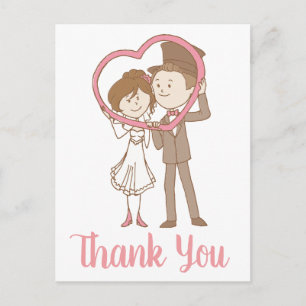 Carte Postale Remerciement de mariage rose et marron Mariée & Ma