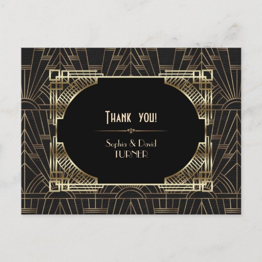 Carte Postale Remerciement de mariage Royal Gold Black Gatsby le (Devant)