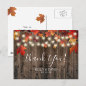 Carte Postale Remerciement de mariage rustique de feuilles d'aut (Devant / Derrière)