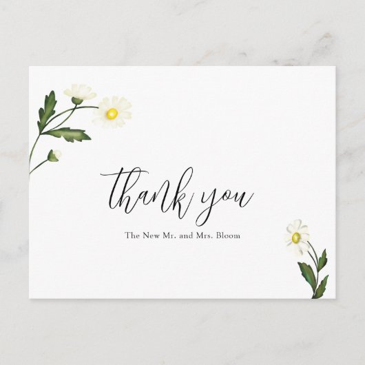 Carte Postale Remerciement de mariage rustique floral Daisy blan (Devant)