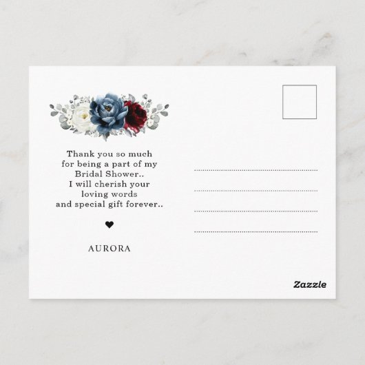 Carte Postale Remerciement de mariage Slate Blue Bourgogne Blanc (Dos)