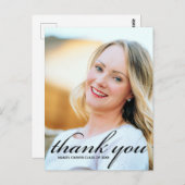 Carte Postale Remerciement de photo de diplômé de script minimal (Devant / Derrière)