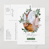 Carte Postale Remerciement de photo de mariage à l'aquarelle de (Devant / Derrière)