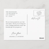 Carte Postale Remerciement de photo de mariage à l'aquarelle de (Dos)