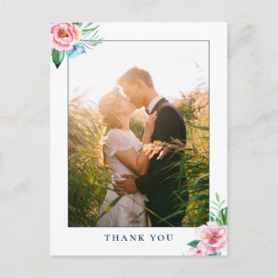 Carte Postale Remerciement de photo de mariage à l'aquarelle flo