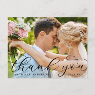 Carte Postale Remerciement de photo de mariage de calligraphie é