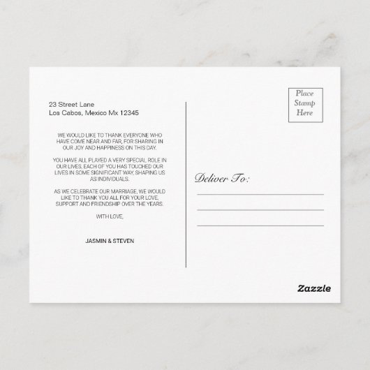 Carte Postale Remerciement de photo de mariage de calligraphie é (Dos)