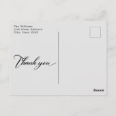 Carte Postale Remerciement de photo de mariage de script minimal (Dos)
