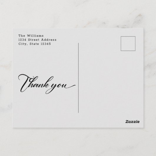 Carte Postale Remerciement de photo de mariage de script minimal (Dos)