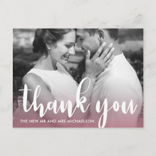 Carte Postale Remerciement de photo de mariage de script simple