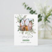 Carte Postale Remerciement de photo de mariage de verdure d'aqua (Debout devant)