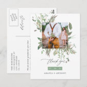 Carte Postale Remerciement de photo de mariage de verdure d'aqua (Devant / Derrière)