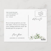 Carte Postale Remerciement de photo de mariage de verdure d'aqua (Dos)