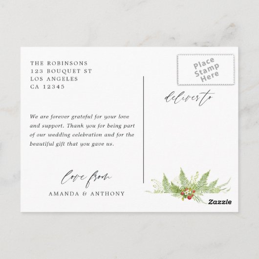 Carte Postale Remerciement de photo de mariage de verdure de boi (Dos)