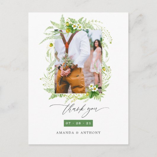 Carte Postale Remerciement de photo de mariage de verdure de boi (Devant)