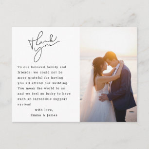 Carte Postale Remerciement de photo de mariage d'écriture élégan