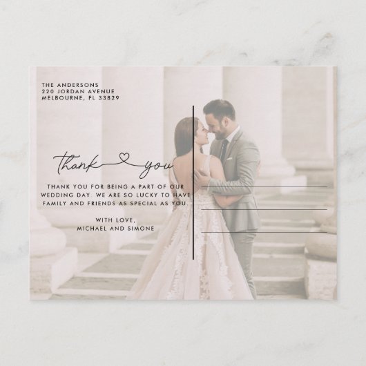 Carte Postale Remerciement de photo de mariage en écriture (Dos)