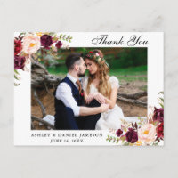 Remerciement de photo de mariage floral bordeaux