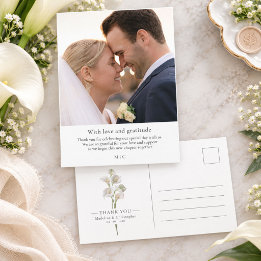 Carte Postale Remerciement de photo de mariage minimaliste avec