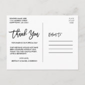 Carte Postale Remerciement de photo de mariage moderne écriture  (Dos)