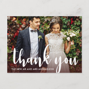 Carte Postale Remerciement de photo de mariage moderne en Bourgo