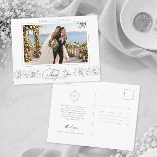 Carte Postale Remerciement de photo de mariage noir vintage clas