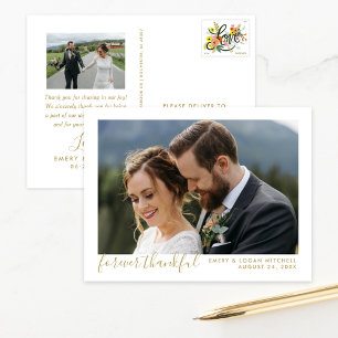 Carte Postale Remerciement de photo de mariage or Forever Thankf