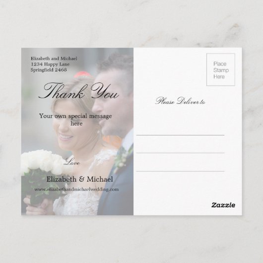 Carte Postale Remerciement de photo de mariage Palmier Élégant M (Dos)