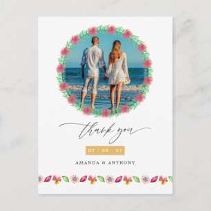 Carte Postale Remerciement de photo de mariage sur la plage trop