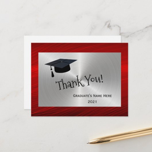 Carte Postale Remerciement de remise de diplôme argent rouge mod (Devant/Arrière en situation)