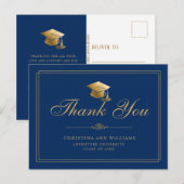 Carte Postale Remerciement de remise de diplôme élégant bleu et  (Devant / Derrière)