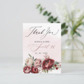 Carte Postale Remerciement de Sweet 16 Fleurs Élégantes Rouge Bo (Debout devant)