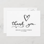 Carte Postale Remerciement d'écriture moderne | Mariage à cœur m (Devant / Derrière)