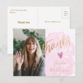 Carte Postale Remerciement Diplôme Moderne Rose Photo Or (Devant / Derrière)