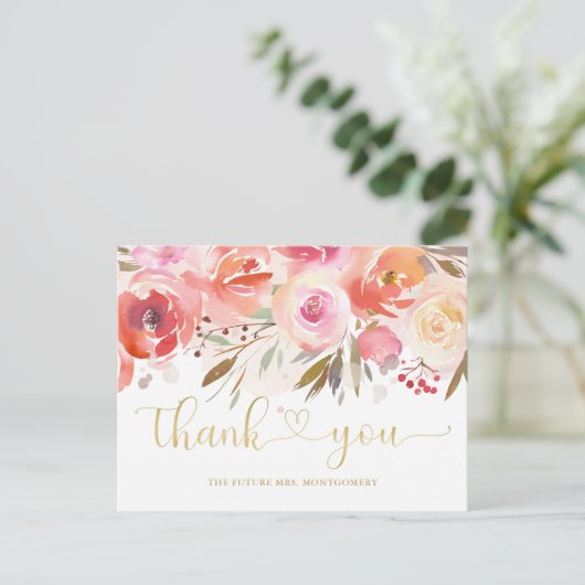 Carte Postale Remerciement Élégant de Rose Pâle pour Mariage (Debout devant)