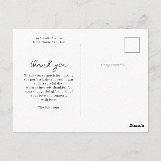 Carte Postale Remerciement élégant pour Baby Shower avec 3 photo (Dos)