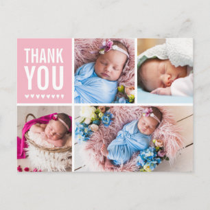 Carte Postale Remerciement et annonce de naissance en collage ph