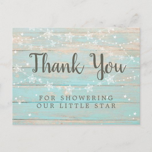 Carte Postale Remerciement étoiles ficelle grain de bois rustiqu (Devant)