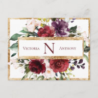 Remerciement Fleur Florale Monogramme Bourgogne