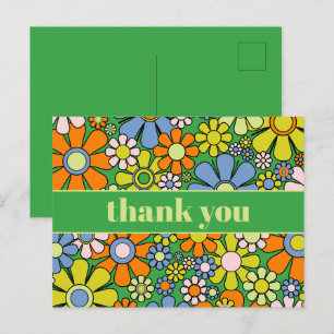 Carte Postale Remerciement Fleuris Rétro Groovy Années 60 70 Cou