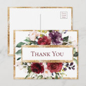 Carte Postale Remerciement Fleurs Monogramme Bourgogne (Devant / Derrière)