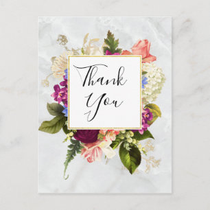 Carte Postale Remerciement floral aquarelle rose et blanc modern