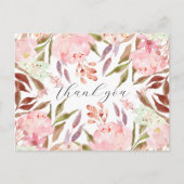 Carte Postale Remerciement floral de pivoine rose aquarelle (Devant)