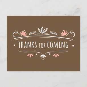 Carte Postale Remerciement Floral Marron, Blanc & Rose pour une